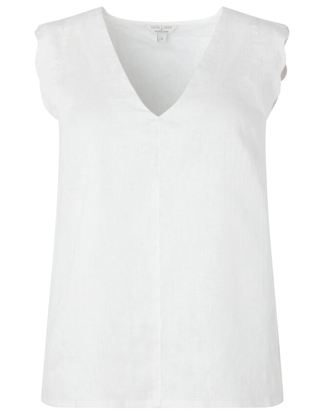 Lotus Scallop Sleeveless Top in Pure Linen, White (WHITE), large