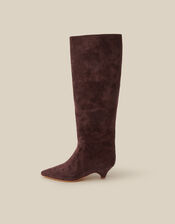 Isha Faux Suede Knee High Heeled Boots, Brown (CHOCOLATE), large