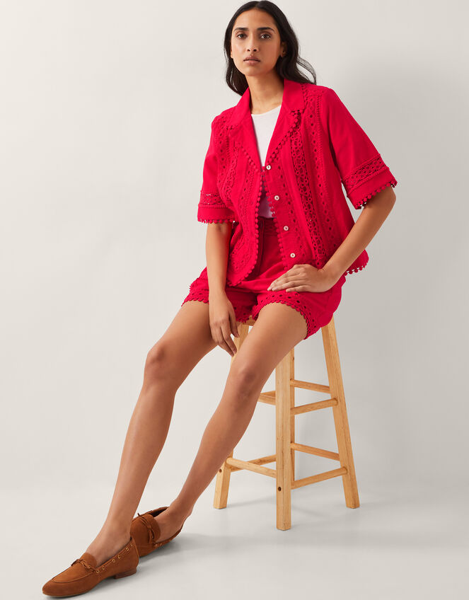Irina Short Sleeve Lace Shirt, Red (RED), large