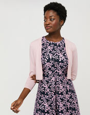 Riya Cropped Cardigan with Ruched Sleeves, Pink (BLUSH), large