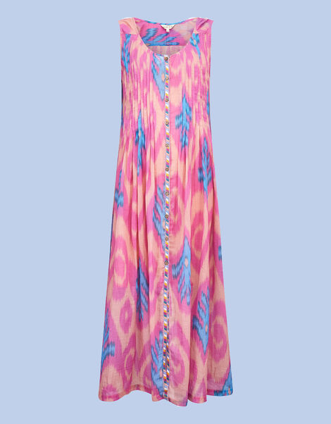 East Erika Ikat Print Button Through Dress Pink, Pink (PINK), large