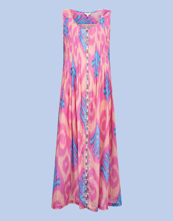 East Erika Ikat Print Button Through Dress Pink, Pink (PINK), large
