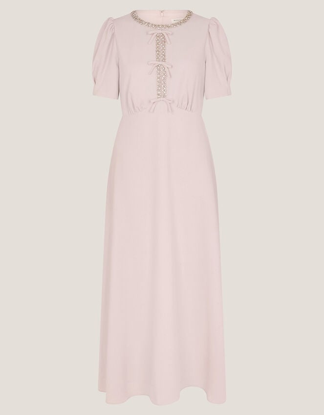 Bonnie Bow Puff Sleeve Midi Dress, Pink (BLUSH), large