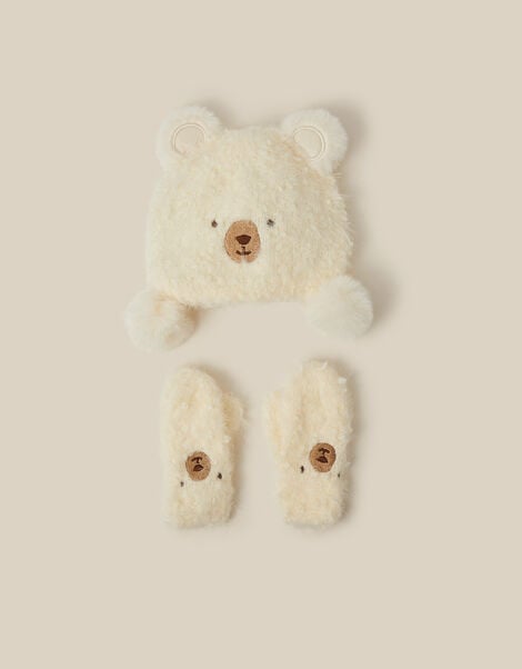 Baby Bear Beanie Hat & Mittens Set, Cream (CREAM), large