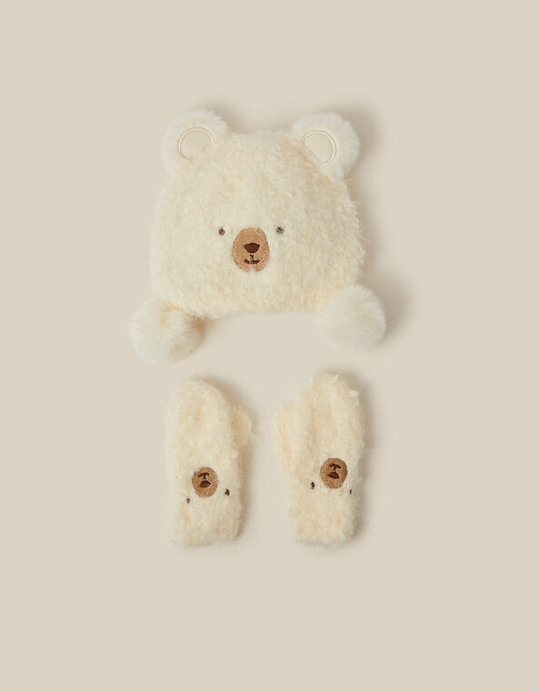Baby Bear Beanie Hat & Mittens Set, Cream (CREAM), large
