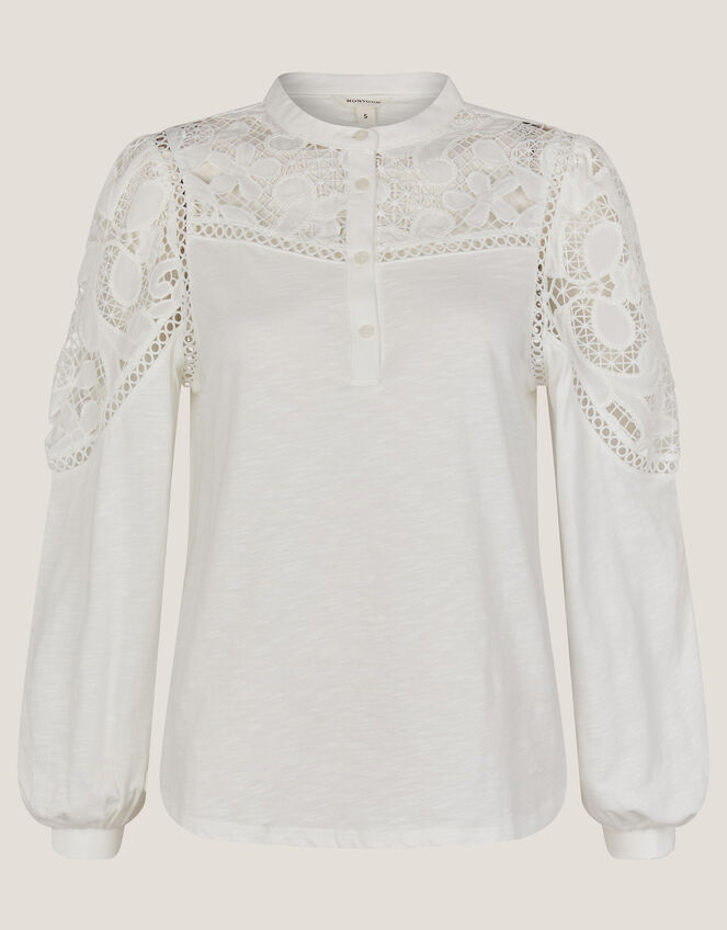 Layla Lace Jersey Top, Ivory (IVORY), large