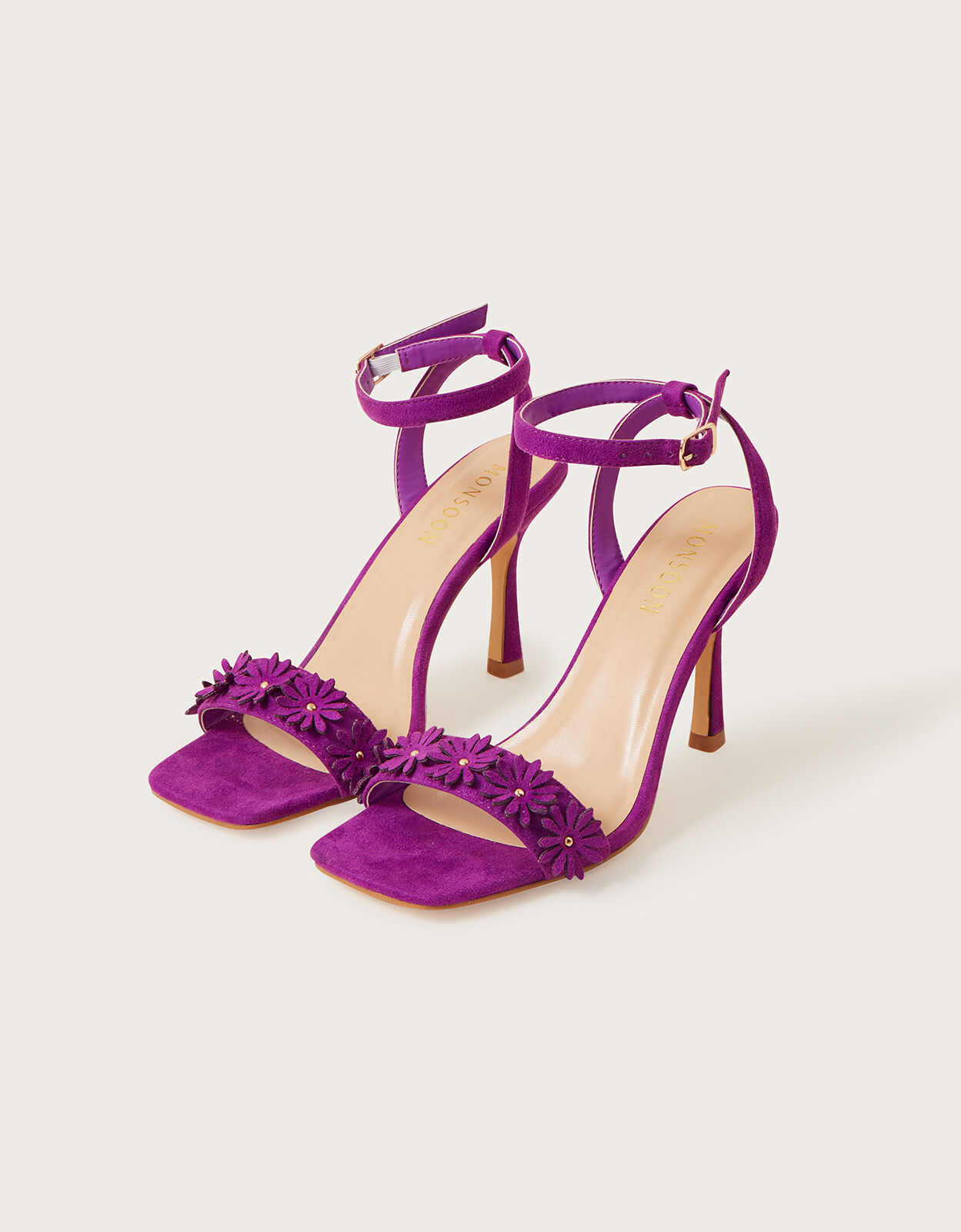 Purple Satin Open Toe Heels |