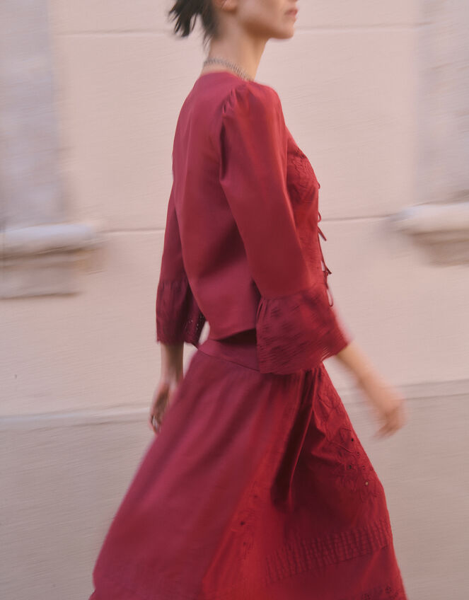 Saoirse Broderie Midi Skirt, Red (BURGUNDY), large
