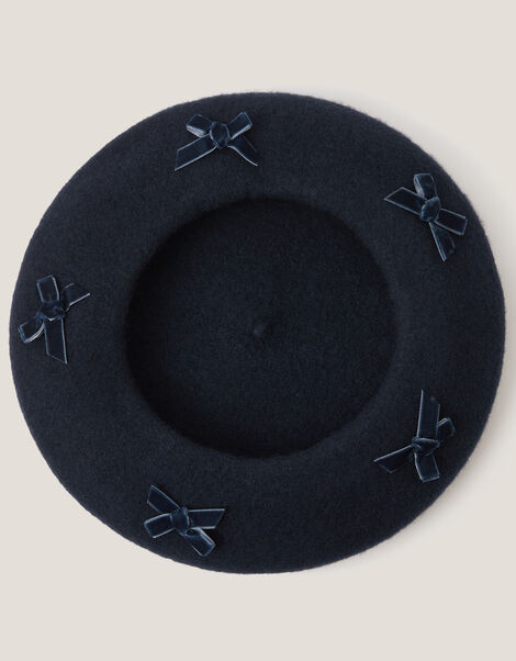 Bow Wool Beret, Blue (NAVY), large