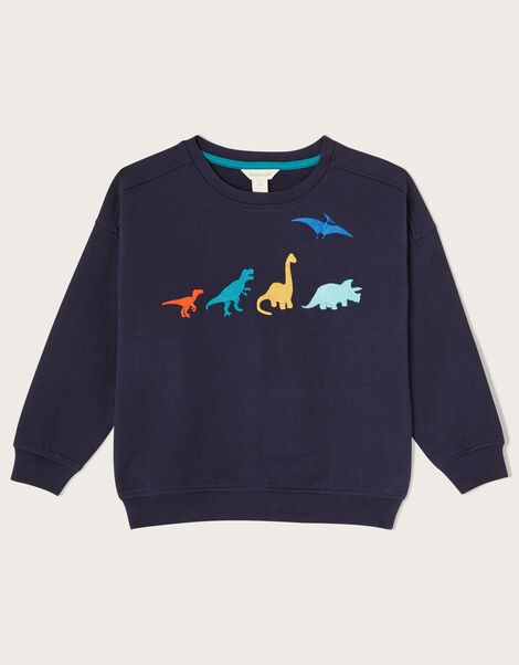 Dinosaur Embroidered Oversized Sweat Top	, Blue (NAVY), large