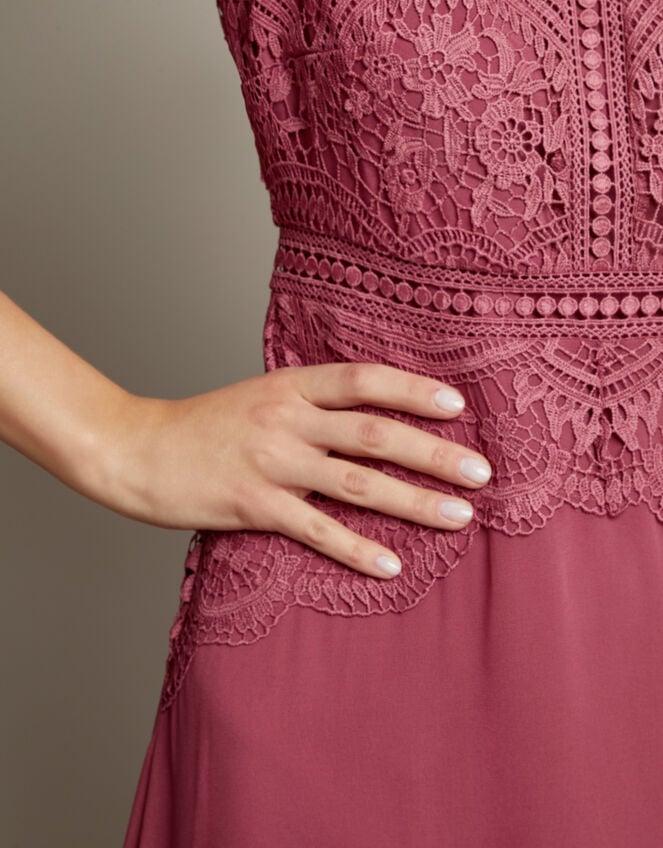 Monica Lace Midi Bridesmaid Dress, DARK PINK, large