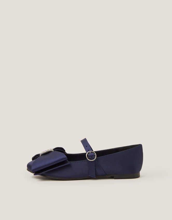 Bow Satin Ballet Flats, Blue (NAVY), large