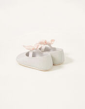 Satin Bow Shimmer Booties, Ivory (IVORY), large