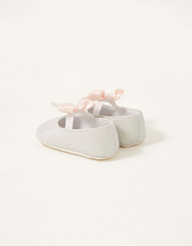 Satin Bow Shimmer Booties, Ivory (IVORY), large