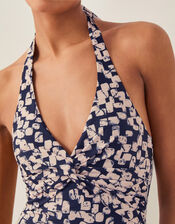 Alwena Abstract Print Halter Swimsuit, Black (BLACK), large