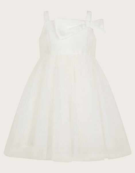 Baby Betty Bow Twill Dress, Ivory (IVORY), large
