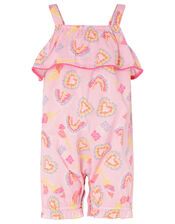 Baby Heart and Rainbow Frill Jumpsuit, Pink (PALE PINK), large