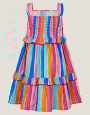 Rainbow Stripe Tiered Dress, Multi (MULTI), large