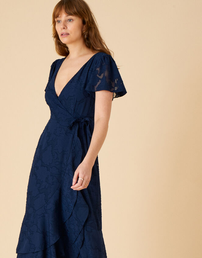 Naomi Frill Wrap Maxi Dress, Blue (NAVY), large