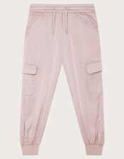 Textured Satin Cargo Trousers, Pink (PALE PINK), large