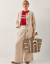 Frida Linen Blend Wide Leg Trousers, Natural (NATURAL), large