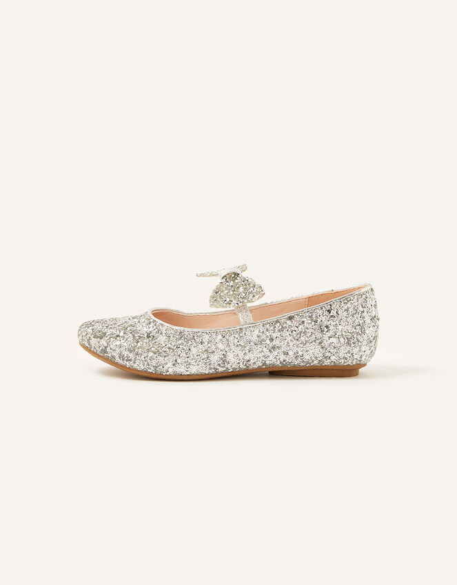 Glitter Dazzle Bow Ballerina Flats, Silver (SILVER), large