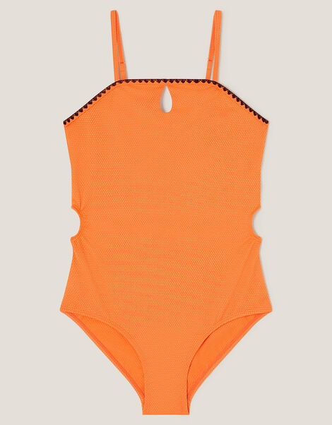 Textured Cut-Out Swimsuit, Orange (ORANGE), large