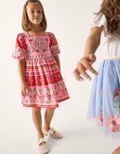 Heart Embroidered Floral Print Dress, Pink (PINK), large