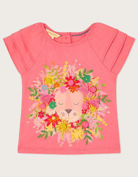 Baby Floral Lion T-Shirt, Orange (CORAL), large