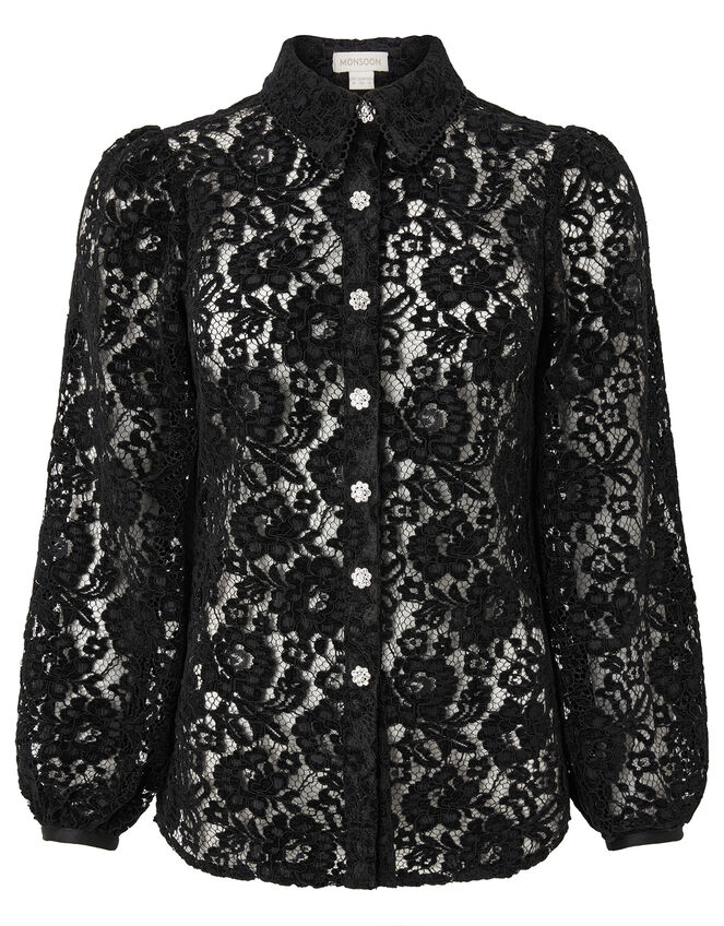 Francesca Floral Lace Shirt, Black (BLACK), large