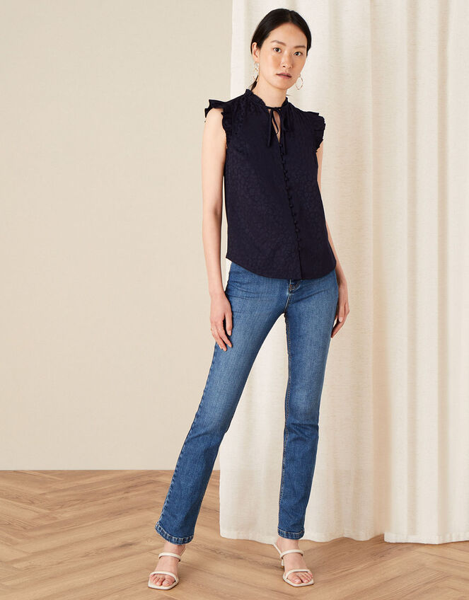 Stacy Animal Jacquard Blouse, Blue (NAVY), large