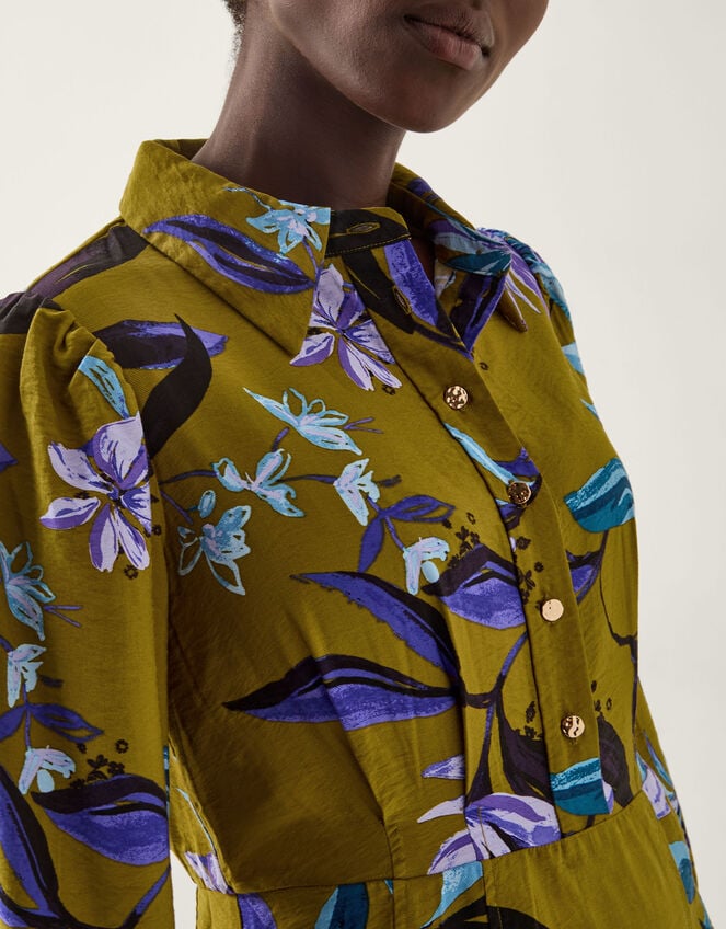 Sonya Floral Print Midi Dress, Green (KHAKI), large