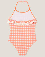 Gingham Ruffle Swimsuit, Orange (ORANGE), large