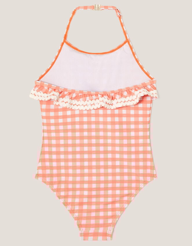 Gingham Ruffle Swimsuit, Orange (ORANGE), large