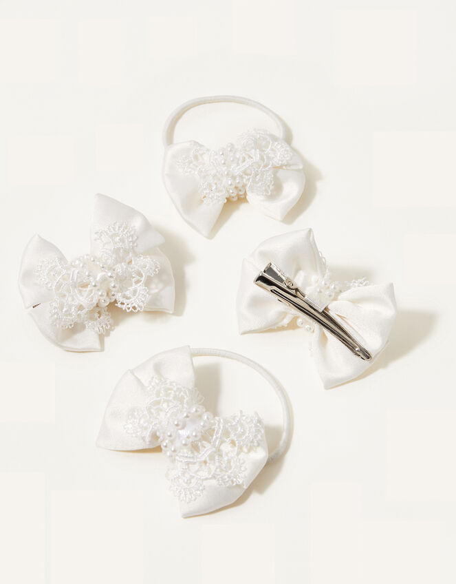 Lacey Pearl Bow Hair Set, , large