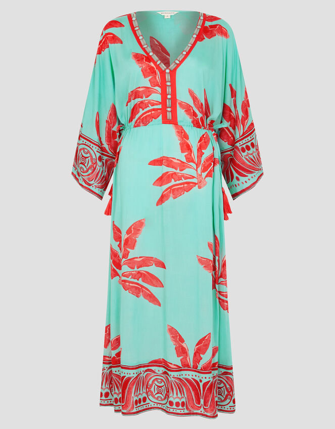 Pamela Palm Print Kaftan Dress, Green (MINT), large