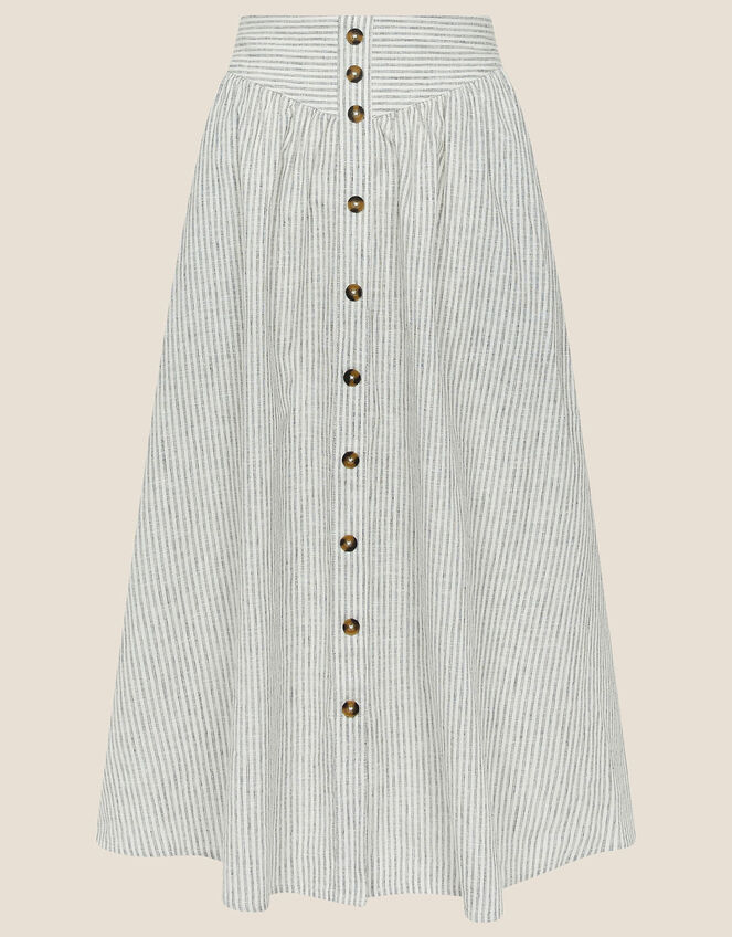 Fine Stripe Button Through Skirt, Ivory (IVORY), large