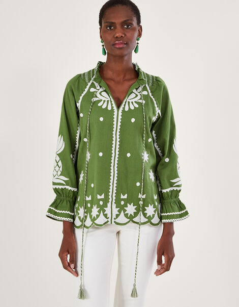 Pineapple Embroidered Top, Green (GREEN), large