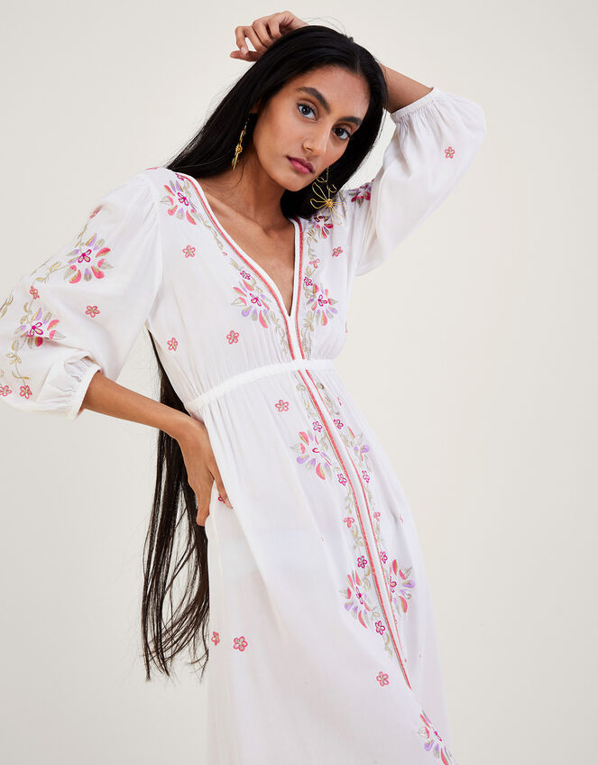 Embroidered Maxi Kaftan Dress, Ivory (IVORY), large