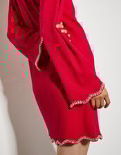 Tia Beaded Mini Jumper Dress, Red (RED), large