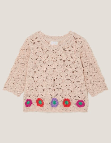 Crochet Flower Knit Top, Ivory (IVORY), large