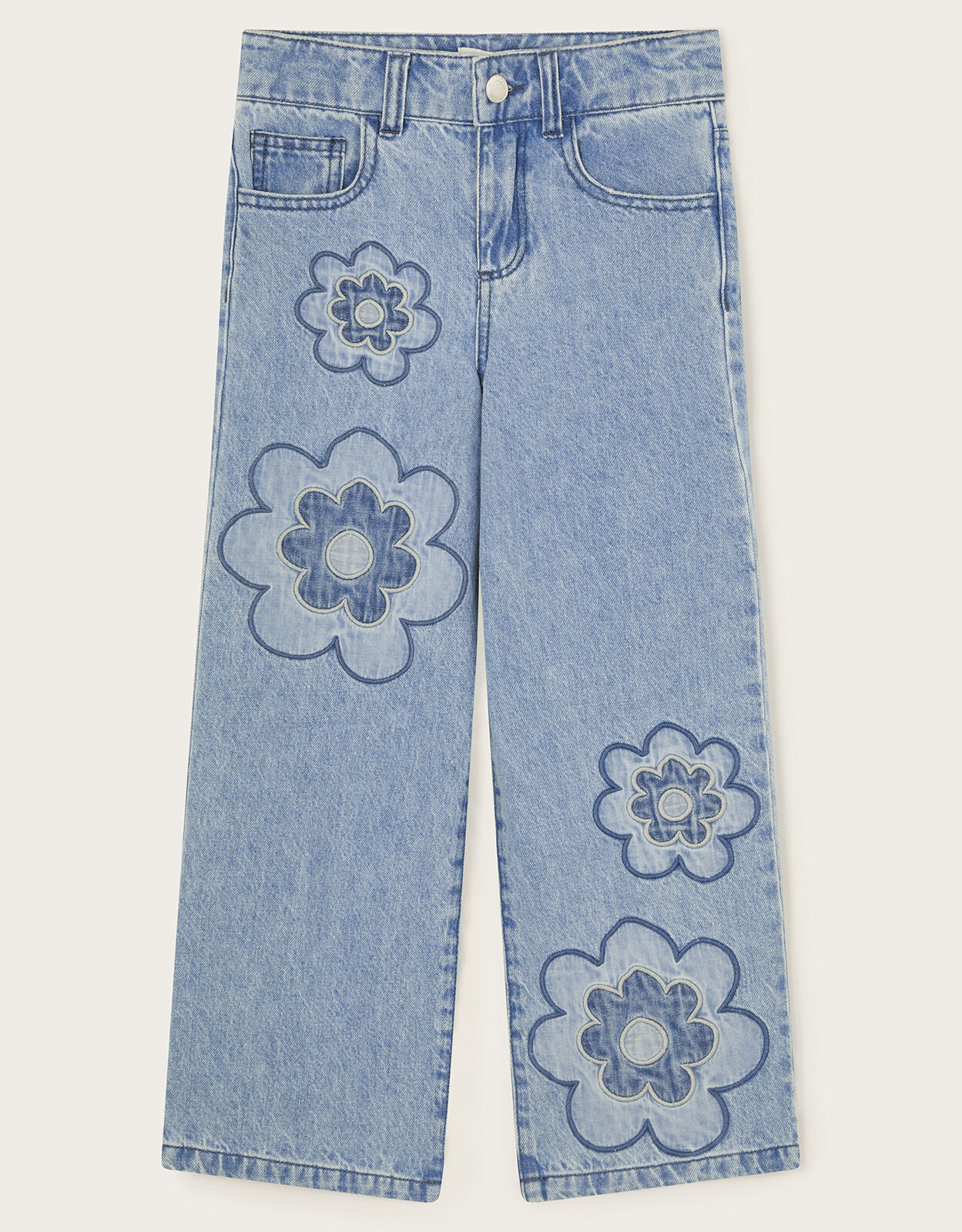 Embroidered Flower Denim Jeans Blue