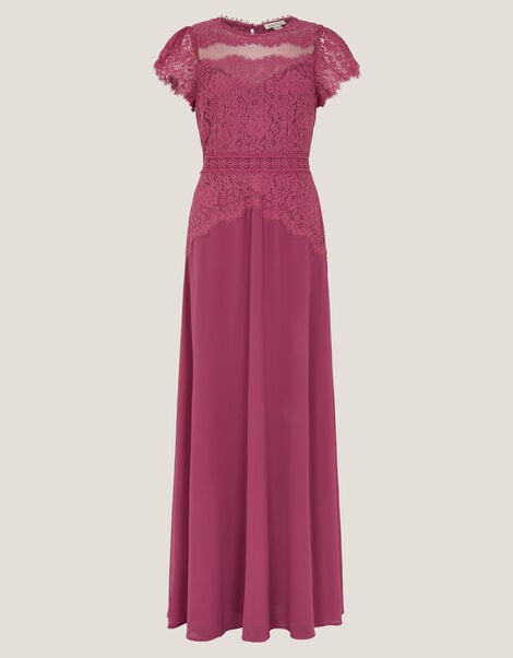 Monike Short Sleeve Lace Bridesmaid Dress, DARK PINK, large