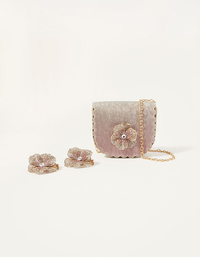 Scallop Flower Bag and Hair Clip Set, , large