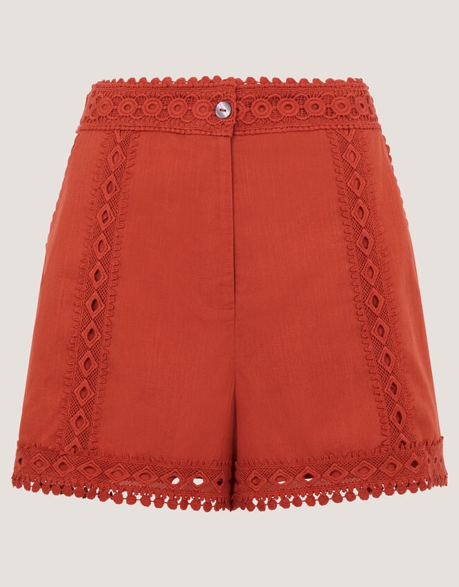 Irina Lace Trim Shorts, Orange (RUST), large