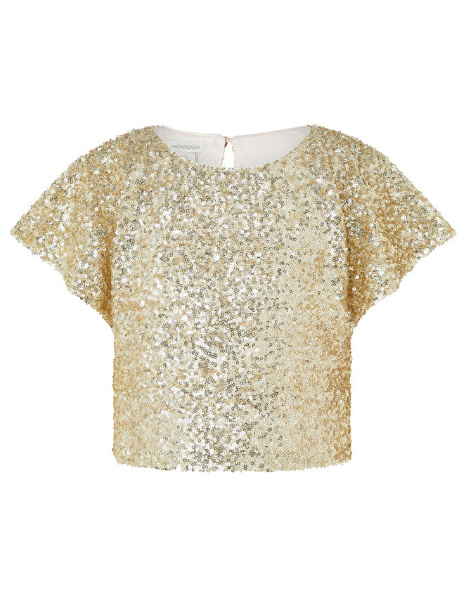 Dawn Sequin Flutter Sleeve Top, Gold (GOLD), large