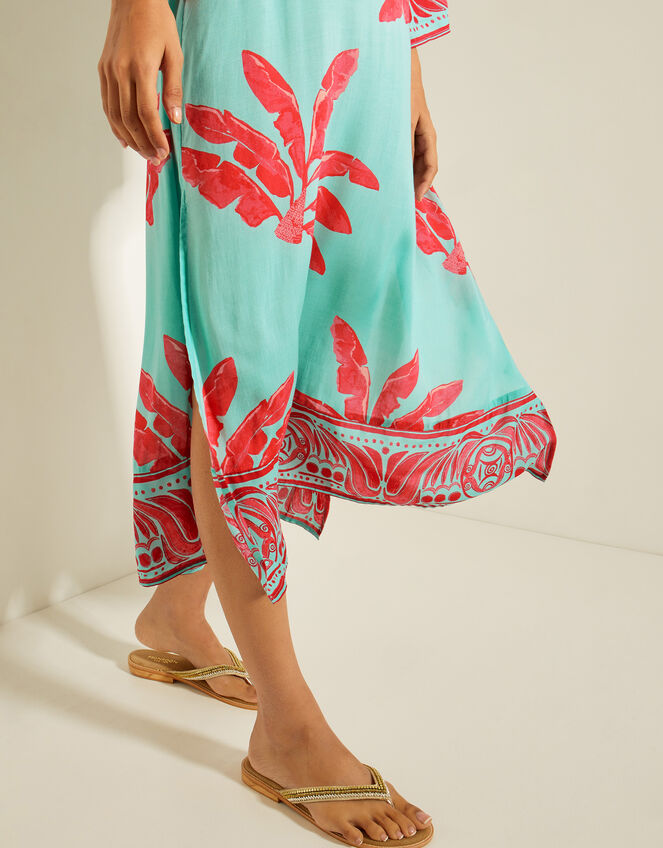 Pamela Palm Print Kaftan Dress, Green (MINT), large