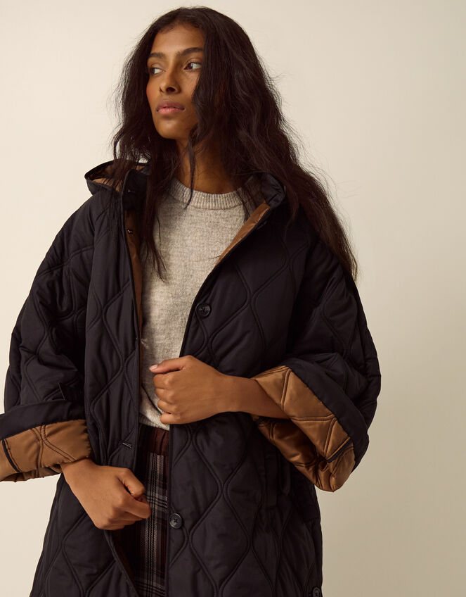 Andi Quilted Longline Coat, Black (BLACK), large