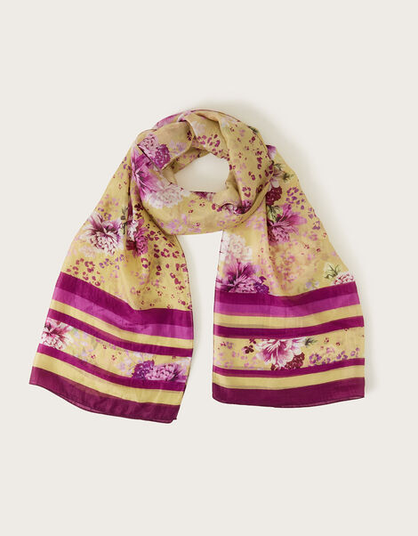 Victoria Floral Stripe Border Scarf, , large