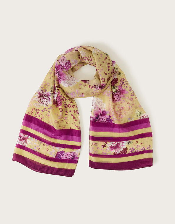 Victoria Floral Stripe Border Scarf, , large